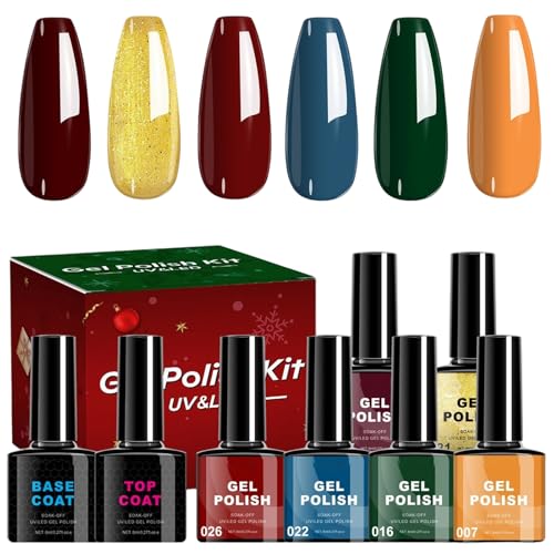 Xijobido Juego De Esmalte De Uñas Gel,Kit 6 Colores Esmaltes Semipermamentos Para Navidad | Esmalte Uñas Secado Rápido Mujer Duradero Para Reuniones Citas Bodas Salón Viajes