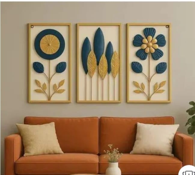 Floral Wall Art Set, Teal and Gold, Wooden Frame, Modern Botanical Decor Luxury Metal Wall Art for Living Room – 48x25 Inch Multicolor Abstract Floral Wall Decor | Handcrafted Decorative Flower Metal Wall Hanging for Bedroom, Hallway, Office – Premium Home Interior Accent (Modern, MULTI, LARGE)-image-12
