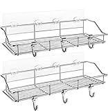 🚿【Extra 6 Beweungshaken】Duschablage mit benutzerfreunlichem Zubehör, dabei mitgelieferte zusätzliche Bewegungshaken zum Aufhängen von Badzimmerbedarf wie Haarring, Duschball usw., um Ihr Badzimmer noch sauberer und geräumiger zu werden.