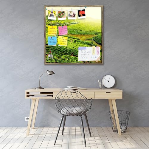 Image of ArtzFolio Tea Plantations, Munnar, Kerala | Bulletin Board Notice Pin Board | Vision Soft Board Combo with Thumb Push Pins & Sticky Notes | Antique Golden Frame | 12 x 12 inch (30 x 30 cms)
