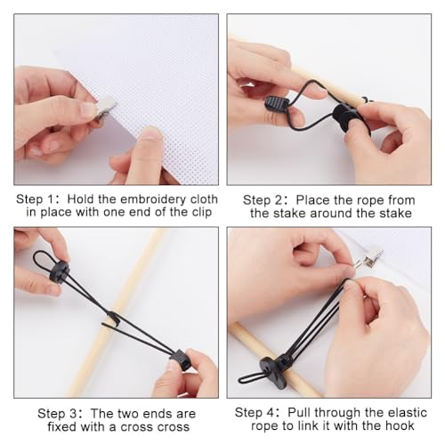 Image of DELORIGIN 10 Set Stretch Clip for Cross Stitch, Black Iron Rectangular Side Tensioners Clips for Scroll Frames, Embroidery Frames Needlework