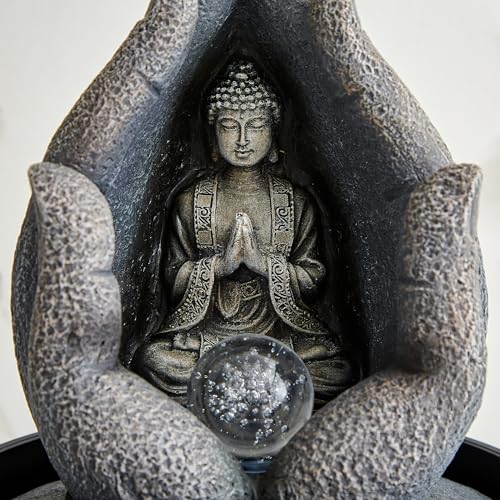 Image of Home Centre Alpine Modern Polyresin Buddha in Palm Water Fountain - 22x27cm