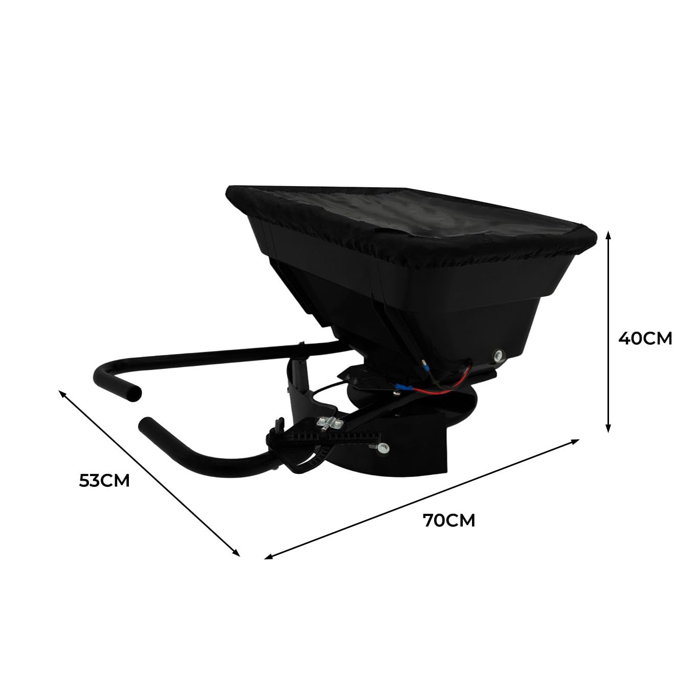 Épandeur Remorqué à Engrais Pour ATV Quad 12 V Capacité de Trémie 45,3 L 38 kg 560 TR/min Tractage Pour Sable Graine Sel Épandage Réglable 1490m² [Déflecteur & Housse de Pluie INCLUS]