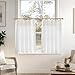 jinchan Linen Pinch Pleated Kitchen Curtains 36 Inch 2 Panels, Natural Linen Tier Curtains Back Tab Beige Farmhouse Cafe, Light Filtering Small Window Drapes for Bathroom Laundry Room Off White