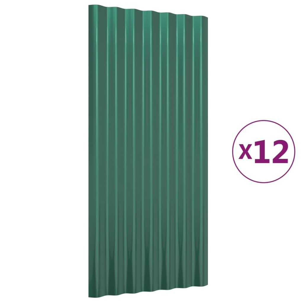 Genérico Paneles de tejado 12 Unidades Acero galvanizado Verde 80x36 cm,Bricolaje,Materiales de construcción,Techo,Tejas y baldosas para techo-319133