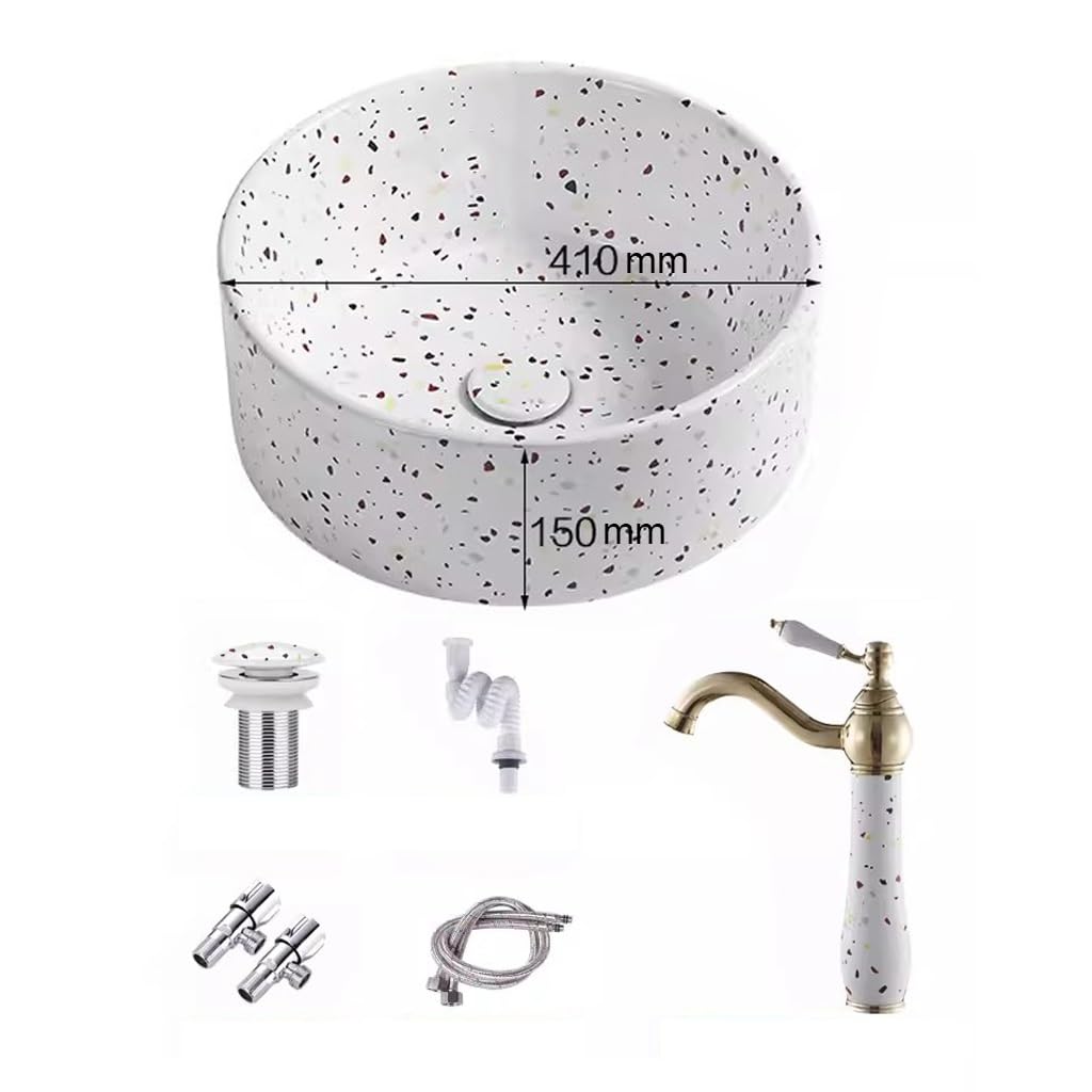 Hpthly B Athoom Sink Nordic Table Asin Ceramic Terrazzo Wash Asin Round Home Homestay Athroom Wash Asin Alcony Asin Athroom Vessel Sinks (B)