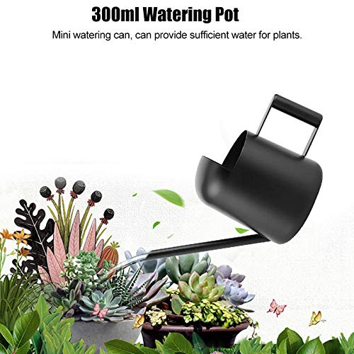 Smallterm Mini Watering Can, 300 Ml Black Stainless Steel Watering Can, Long-Mouth Planting Water Can, Suitable for Garden Plants - Image 2