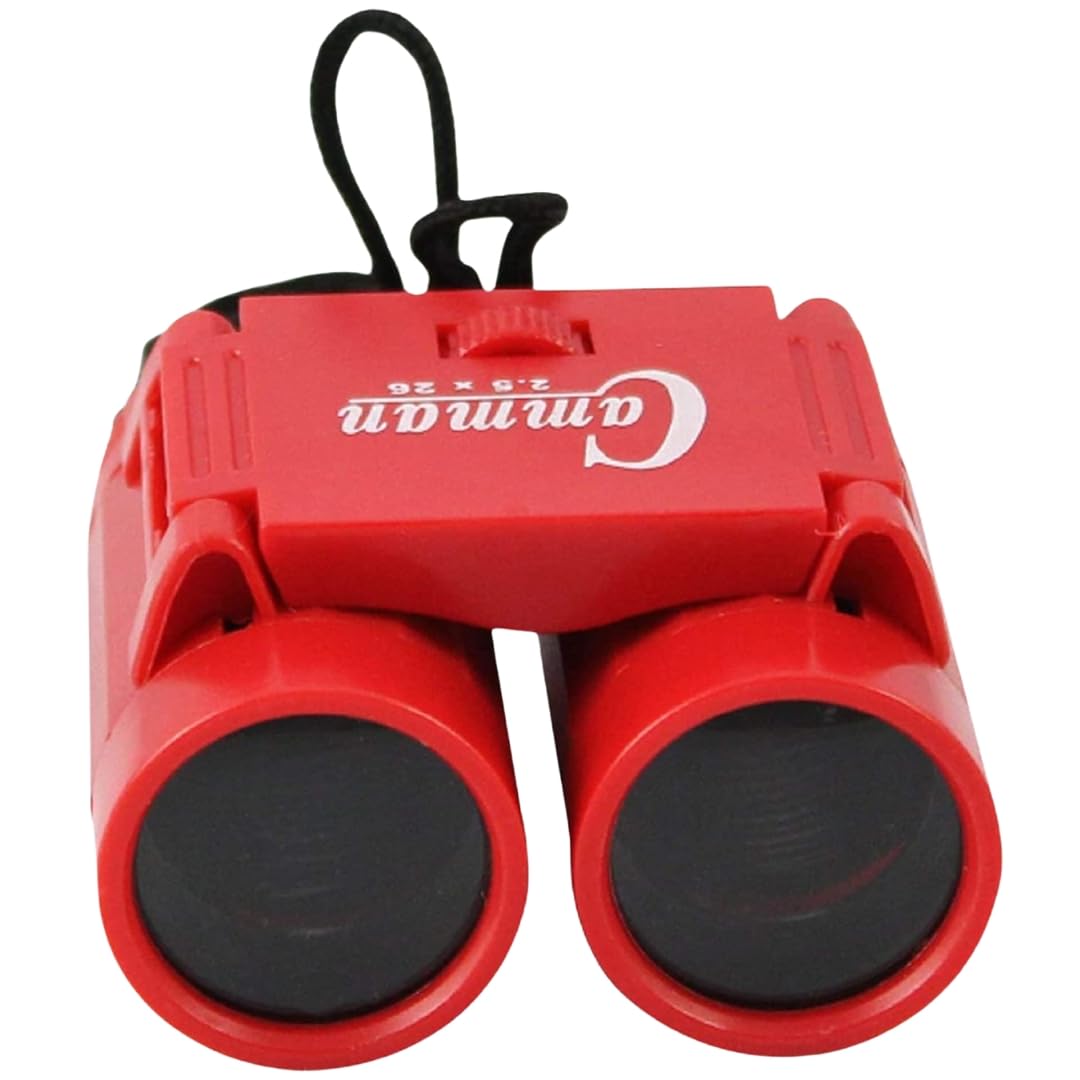 santoprism - compact kids binoculars 2.5x26 – lightweight, durable & safe toy binoculars for boys & girls with neck strap – ideal for outdoor adventures & travel (red)
