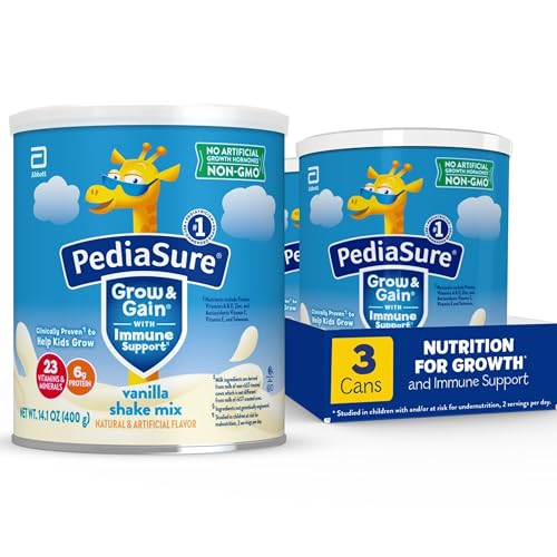 PediaSure Grow & Gain with Immune Support Shake Mix Powder, 23 Vitamins & Minerals, 6g Protein, Non-GMO, Gluten-Free, Vanilla, 14.1 oz Can, Pack of 3-24 servings