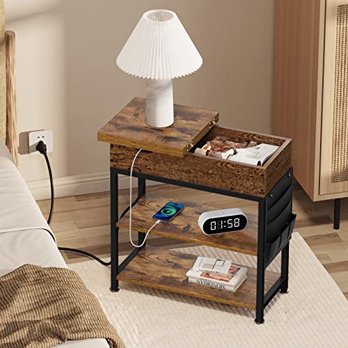 Sjie End Table Set Of 2, Sofa Side Tables,Bedside Tables/Nightstands With Charging For Living Room,Bedroom,Office,Brown #TOP3