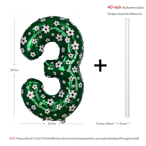 Image of 40 Inch Soccer Number 3 Balloons Large Foil Balloon Number 3 Birthday Deco | World Cup Sports Soccer Theme Decoration For Soccer Party And Boy'S 3 th Birthday