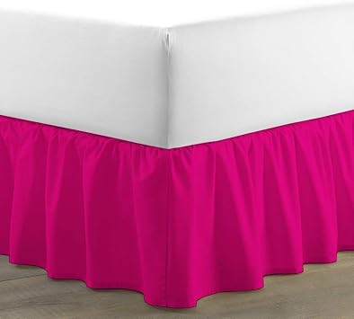 Ruffled Bed Skirt Twin, Hot Pink 15 Inch Drop Dust Ruffle With Platform, 100% Cotton 800 Thread Count, Wrinkle and Fade Resistant Available In All Bed Sizes And 23 Colors Dust Ruffle