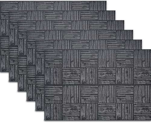 Black Placemats Set of 6, Plastic Vinyl 18