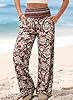 Dokotoo Baggy Pants Travel Dressy Flowy Pants Wide Leg Plus Size Trendy High Smocked Waist Boho Floral Pants for Women 2025 Summer Fashion Outfits Clothes Palazzo Brown #2