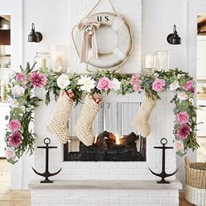 BonBloom's 2 Pcs 6.07FT Pink Flower Garland, Artificial Dahlia Floral Garland Wall Backdrop Eucalyptus Garland with Rose Fake Vines Hanging for Wedding Birthday Anniversary Spring Decorations BonBlooms 2 Pcs 607FT Pink Flower Garland Artificial Dahlia Floral Garland Wall Backdrop Eucalyptus Garland with Rose Fake Vines Hanging for Wedding Birthday Anniversary Spring Decorations