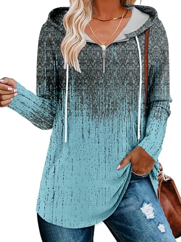BETTE BOUTIK Womens Quarter Zip Tunic Hoodies Pullover Long Hooded Sweatshirts S-3XL