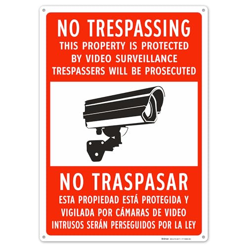 Brimar - 10" x 14" - Bilingual Property Protected by Video Surveillance Sign - .040″ Rust-Free Aluminum - Easy Installation - Enhanced Visibility