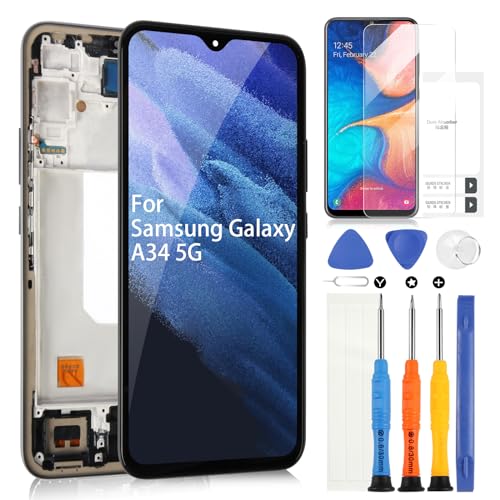 ARSSLY Pantalla LCD para Samsung Galaxy A34 5G A346 LCD Display, para Galaxy A34 5G SM A346E SM A346B SM A346M LCD Pantalla Táctil Digitazer Assembly Reemplazo con Kit de reparación (Negro con marco)