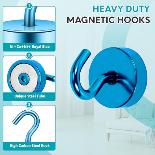 Image of Neosmuk Magnetic Hooks Steel Tube Design for Cruise,40lb+ RoyalBlue,10 Pack | Cruise Ship Essentials,Heavy Duty Magnett Hooks for Cabins, Refrigerator, Grill, Hanging, and Travel Extra Strong Must-Haves