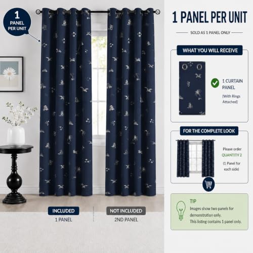Image of BFAM Kids Blackout Curtains 9 feet Set of 1 - 100% Room Darkening, Thermal Insulated, Noise Reducing, Cute Blue Dino Prints, Eyelet Curtains for Playroom, Bedroom & Nursery, Pack of 1 Curtain