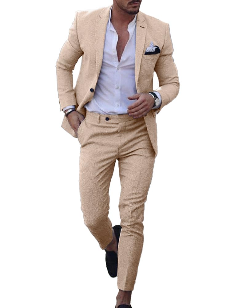 Abito da Uomo Slim Fit 2 Pezzi Abiti da Sposa con Un Bottone Giacca Gilet e Pantaloni