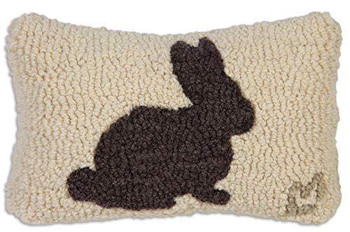 Artist-Designed Chocolate Bunny Hand-Hooked Wool Decorative Throw Pillow - Easter Pillow for Couches & Beds - Easy Care & Low Maintenance-Bunny, Hare-Themed Home Decor