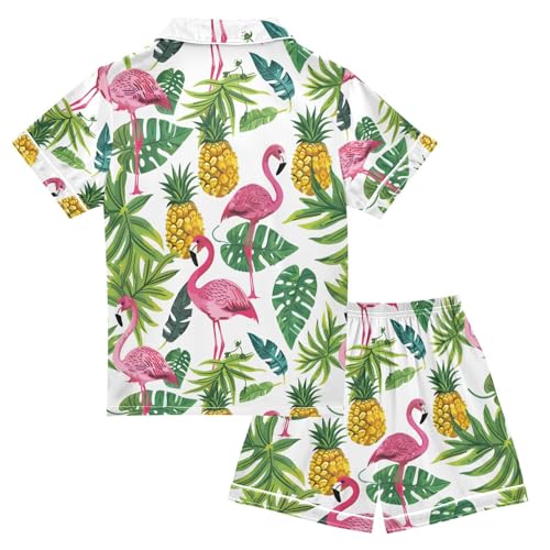 ALAZA Flamingo Palm Leaf Pineapple Bird Pajamas Satin Pajama Set Short Sleeve Button Down Sleepwear2