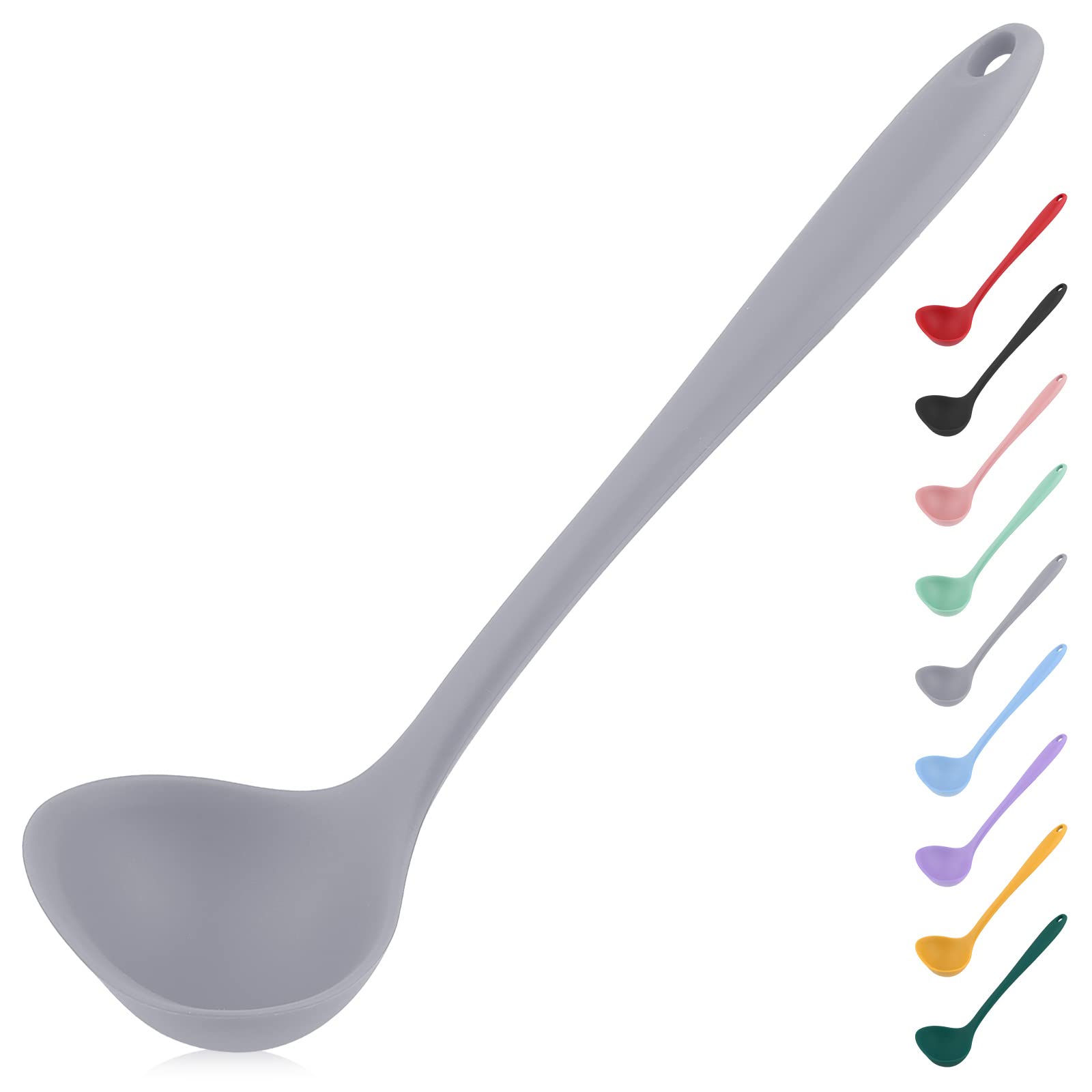 Silicone Ladle with Comfortable Grip - Non Stick, Seamless Rubber Spoon for Cooking - Gray โ image 1