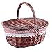 GSYH Cesta De Picnic De Mimbre con Tapa Forrada, Cesta De Mimbre Hecha A Mano, Cesta De Picnic De Mimbre para Acampar con Tapas Dobles para Compras, Cesta De Almacenamiento, Ovalada
