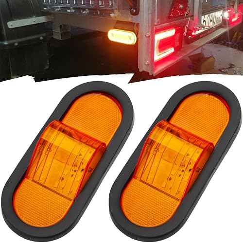 2 PCS 6.5" Mid Turn Signal Amber Marker Light, Oval LED Side Mark...