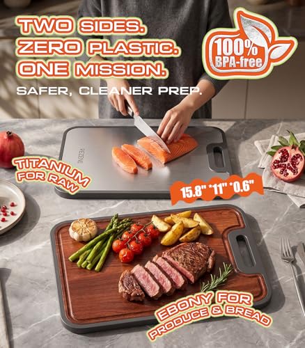 Image of Titanium Cutting Boards for Kitchen, Ebony Wood Cutting Board BPA-Free, Large(15.8 inchx11 inch) Dual-Sided Non Toxic Chopping Board for Hygienic Food Prep, Knife-Friendly, with Juice Groove