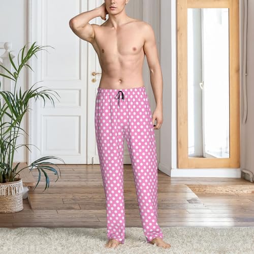 Mens Pajama Pants - Vintage Polka Dots Pink Print Soft Sleep Lounge Pants For Men, Casual Pj Bottoms With Pockets2