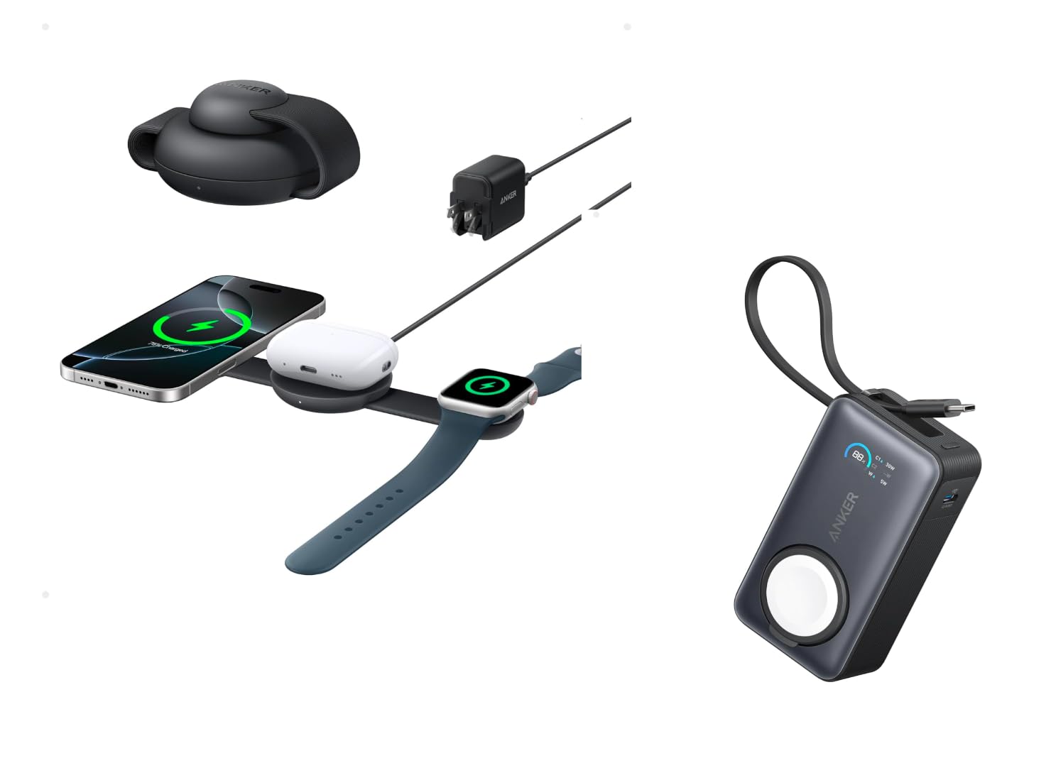 Anker MagSafe Compatible MagGo UFO 3-in-1 Charger with Anker MagGo Power Bank 10 000mAh Compact Battery Pack