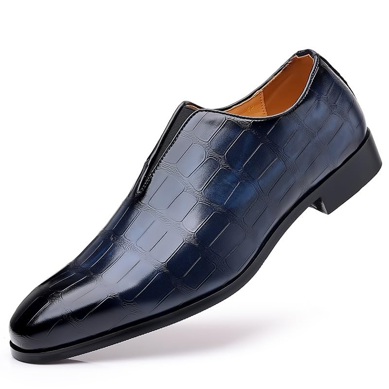 Formal Shoes for Men Slip On Pointed Burnished Toe Stone Pattern Oxford Shoes Anti-Slip Low Top Rubber Sole Non Slip Resistant Working