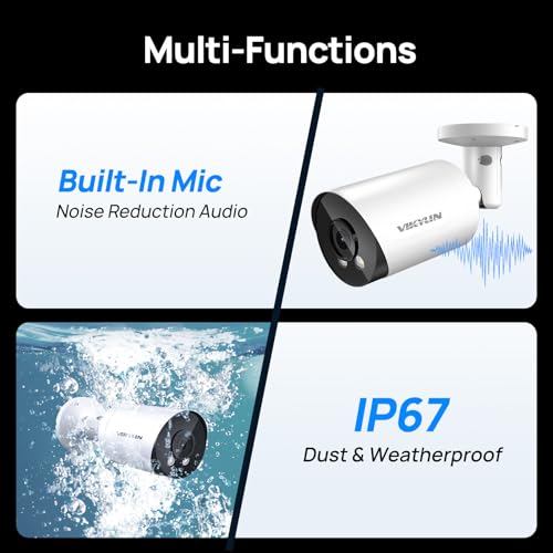 Image of VIKYLIN 5MP Bullet PoE IP Camera Outdoor, 5MP Bullet Security Camera with Human Vehicle Detection, 2.8mm Lens, 98ft IR Night Vision, Built-in Mic, MicroSD 256GB,WDR, IP67, Blue Iris, NDAA Compliant