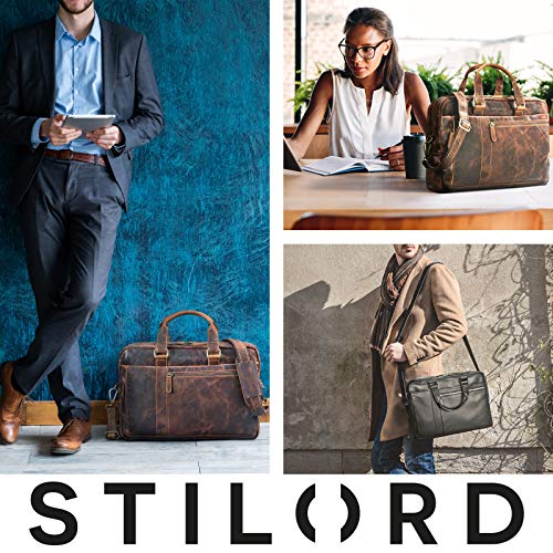 STILORD 'Nico' Vintage schoudertas leder mannen vrouwen 15,6 inch laptop tas grote aktetas werk office uni echt runderhuid, Kleur:zwart - Image 8