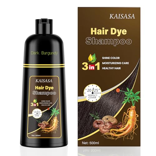 Image of KAISASA Hair Dye Shampoo 3 in 1, Hair Color Shampoo for Women and Men, Hair Dye to Gray Hair, Shampoos for Hair Coverage 500ml (Dark Burgundy)