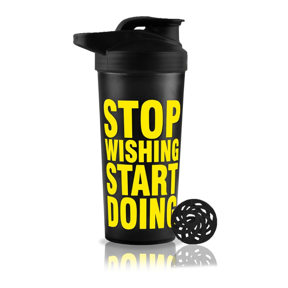 COOL INDIANS Stop Wishing Shaker For Men Gym Shaker For Men & Women Shaker For Protein Shaker Gym Shaker Bottle 100% Leak Proof BPA Shaker Ball Free (Yellow)-image-10