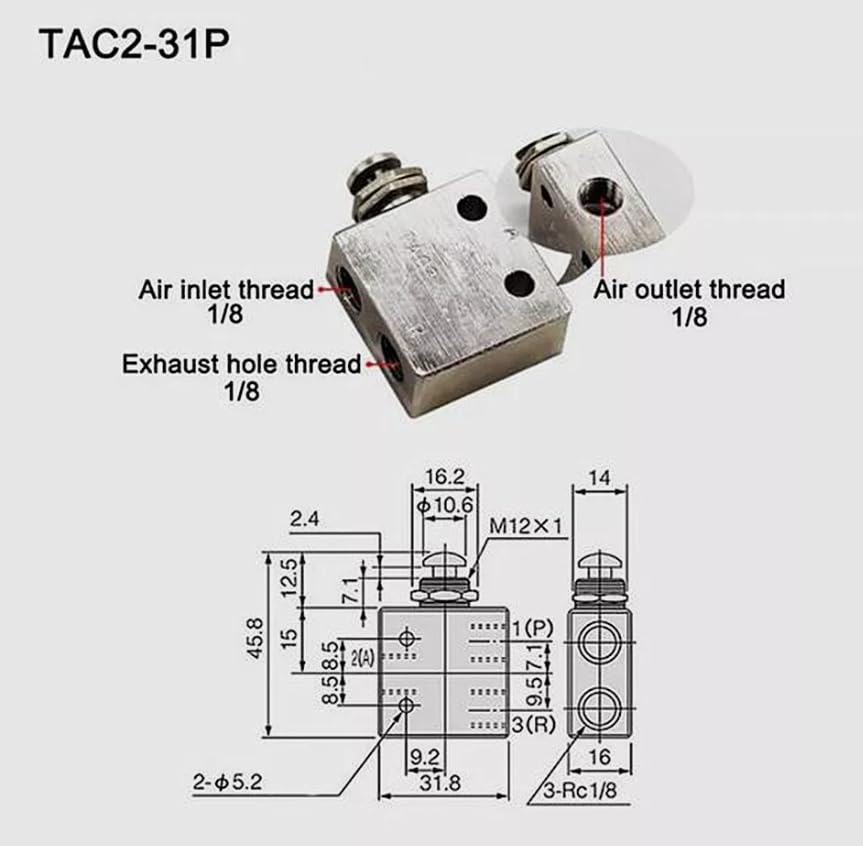 1Pc TAC2-31P 2 Position 3 Way Toggle Mechanical Valve Rc1/8'' Pneumatic Valve