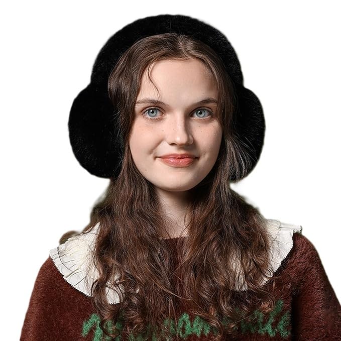 Black Winter Foldable Ear Muffs Ear Warmers Warm Earmuffs Soft Extra Fur Cold Protection Earband Ear Protection Cuddly Winter Accessories Female & Male for Outdoor- Extra Fur