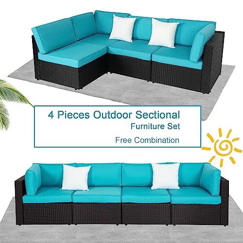 Kinbor 4 Piece Patio Sectional Furniture Outdoor Sofa Set Pe Rattan Conversation Set With Washable Couch Cushions For Backyard, Pool, Lawn, Balcony #TOP5