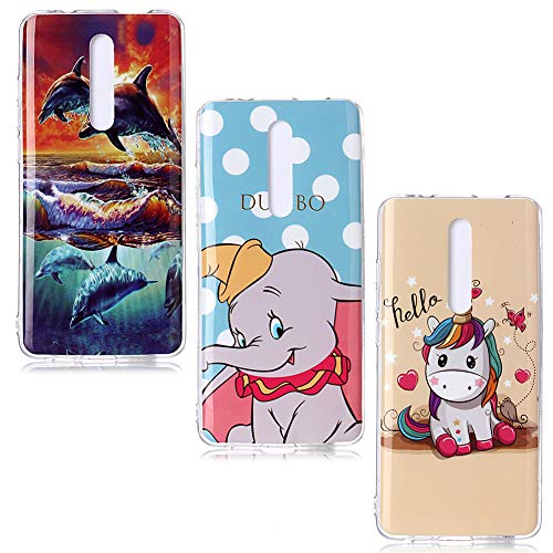 QC-EMART 3 Coques pour Xiaomi Redmi K20 Pro Motifs Imprimé, Redmi K20 Pro Coque Silicone Transparente Ultra Fine Souple Anti Choc Etui de Protection Gris Elephant Licorne Rose Dauphin Bleu