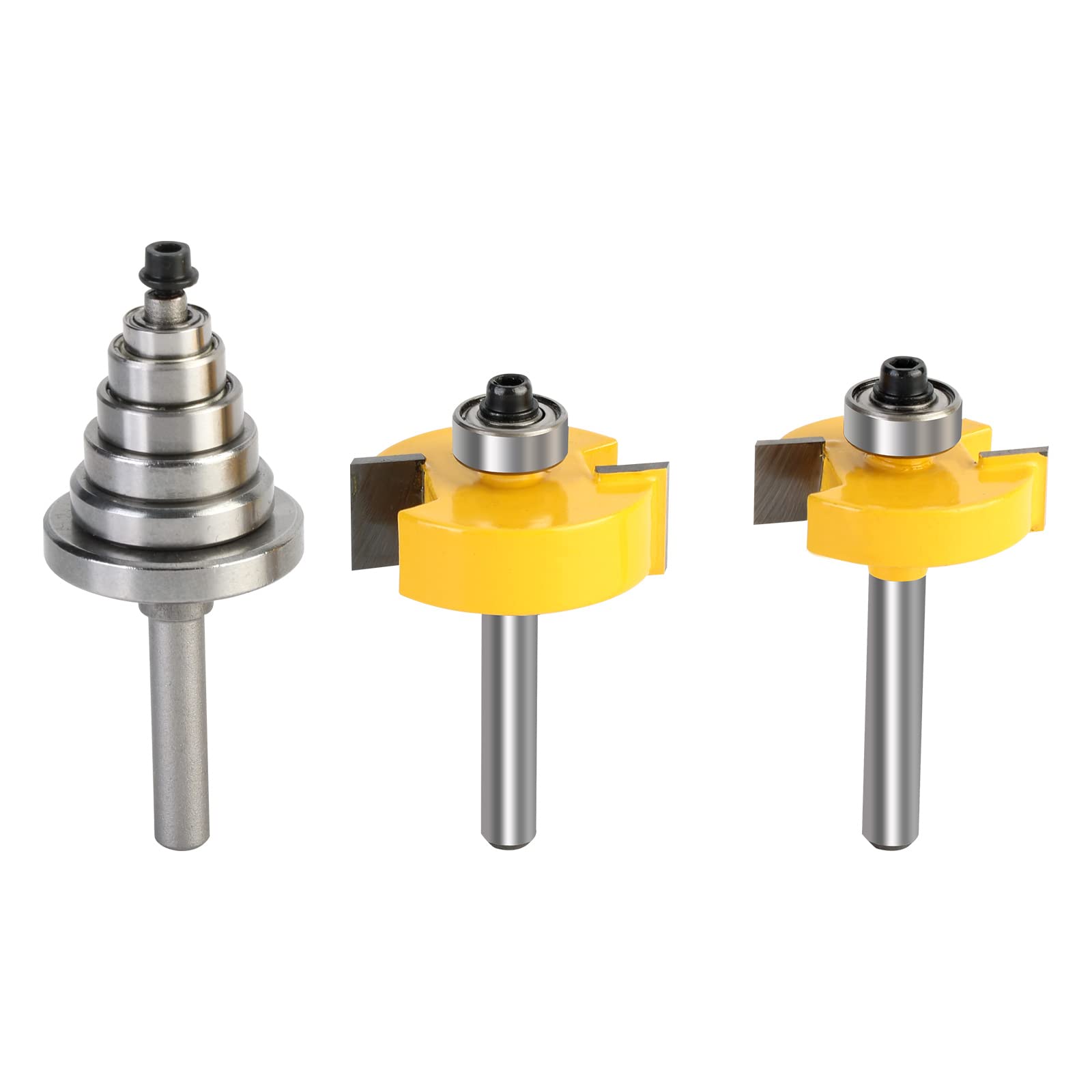 Yueqing Zhongji Rabbet Router Bit 1/4 Inch with 6 Bearings,Carbide Tipped Rabbeting Router Bit Set for (Multi Depths 1/2" - Image 3