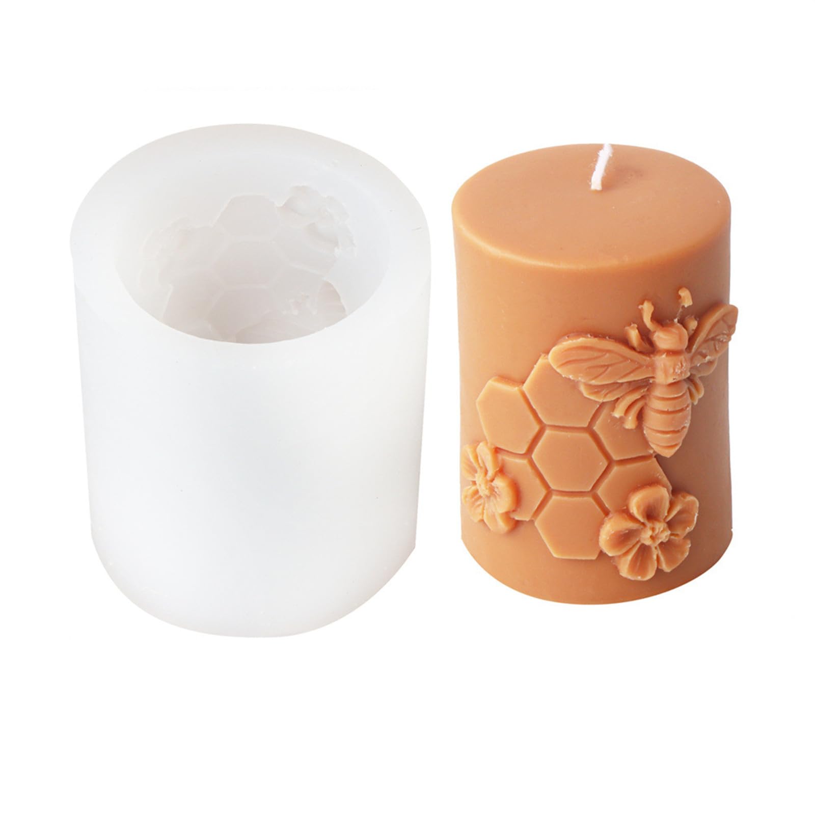 Xidmold Bee Honeycomb Flower Cylinder Candle Mould, Honeybee Beehive Pillar Silicone Mold for Beeswax Candle Soy Wax Candle