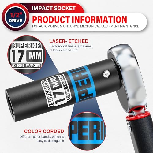 Image of 1 /2 inch Drive Impact Socket, 17 mm Deep Socket, Metric, 6 Point, CR-V, for Automotive Maintaince, Mechanical Equipment Maintaince