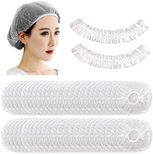100pcs Disposable Shower Caps Hair Processing Clear Plastic Caps For Spa Home Use Hotel and Hair Salon Plastic Clear Elastic Bath Cap