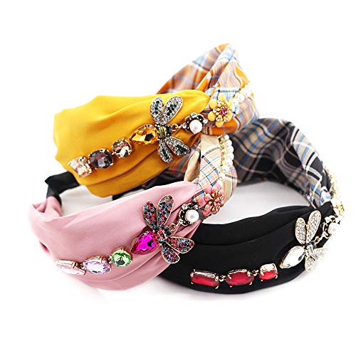 QTMY Bee Pearl Headband for Women, Hair Hoop Accessories Jewelry Head Band Headwear (Pink)