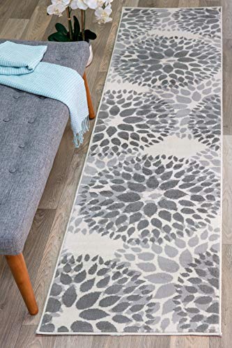 Modern Floral Circles Design Runner Rug 2' X 7' 2" Gray