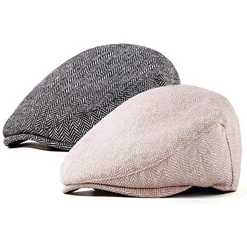 Image of 2-Pack Adjustable Newsboy Hats for Men Flat Cap Irish Wool Blend Tweed