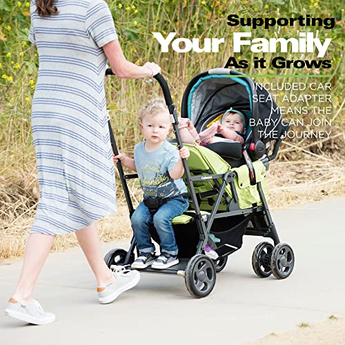 Joovy Caboose Sit And Stand Double Stroller With Rear Bench And Standing Platform, 3-Way Reclining Seats, Optional Rear Seat, And Universal Car Seat Adapter (Black) #TOP4